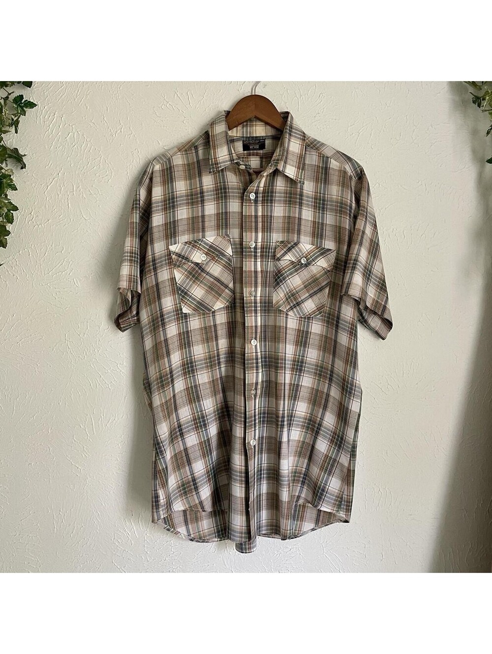 Vintage Towncraft JCPenney Button Shirt Men's XL Plaid Thin Rockabilly 70s 80s
